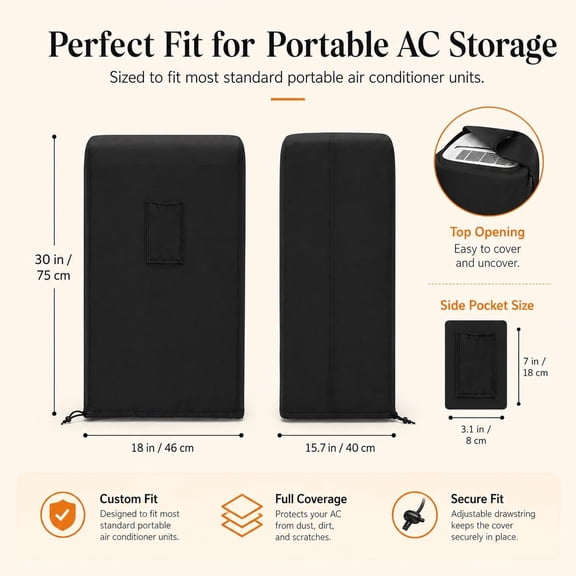 LYUSCI-Portable Air Conditioner Cover, Gray Portable AC Unit Cover 15 x 18 x 30" Anti-Dust Compact Air Conditioner Storage Bags Protection for Mobile AC (Black)