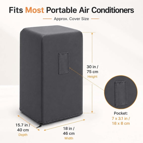 LYUSCI-Portable Air Conditioner Cover, Gray Portable AC Unit Cover 15 x 18 x 30" Anti-Dust Compact Air Conditioner Storage Bags Protection for Mobile AC (gray)
