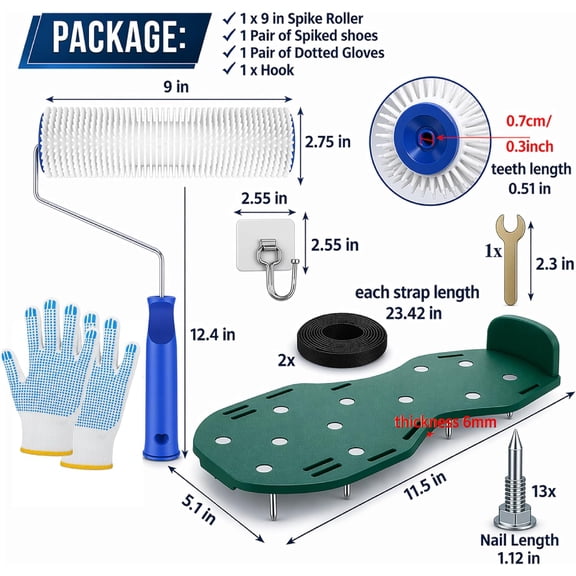 LYUSCI-Premium Epoxy Shoes Spikes & 9 Inch Spiked Roller for Self Leveling Compound Flooring Garage Kit & Concrete Cement Follower Floor Paint Includes Dotted Gloves Screed Decking j Roller Tiling on