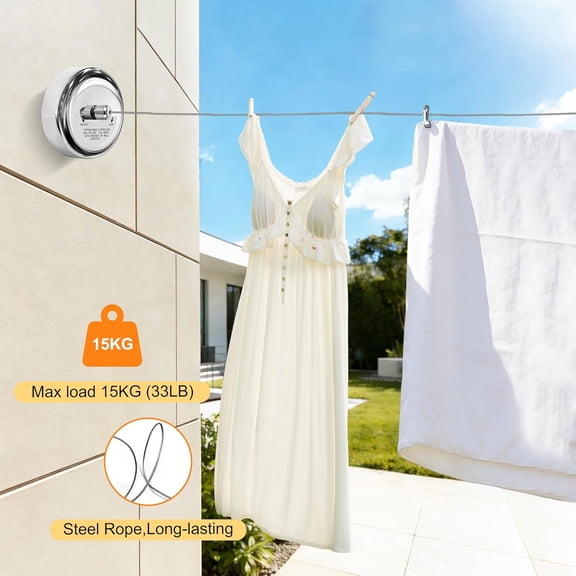 LYUSCI-Retractable Clothesline,Stainless Steel Clothesline with Adjustable Rope String for Shower Room Bathroom Laundry (Sliver)