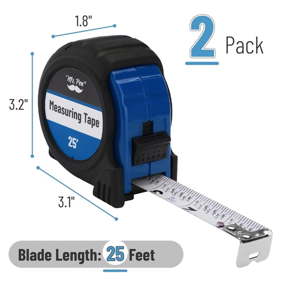 LYUSCI-- Retractable Tape Measure 25 ft, 2 Pack, Dark Blue, Easy Read, Steel Retractable Measuring Tape with Fractions, Ideal for Construction & DIY Projects