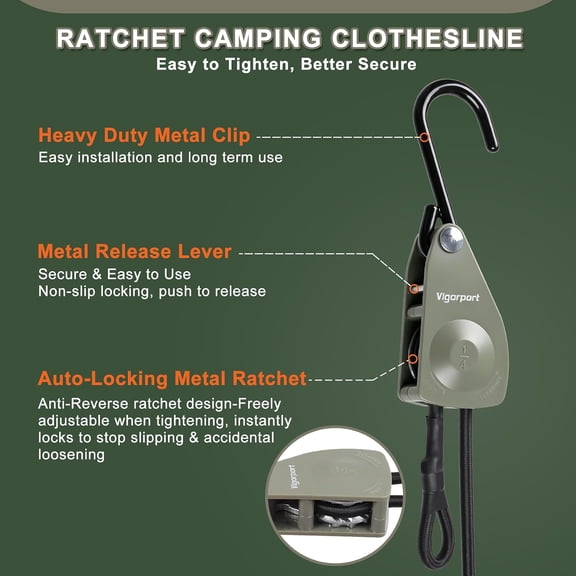 LYUSCI-Retractable Travel Clothesline, Heavy Duty Pulley Clothes Line, Clothes Drying Bungee Cords with Clips, Portable Laundry Line for Outside Camping, RV, Cruises, Indoor Backyard