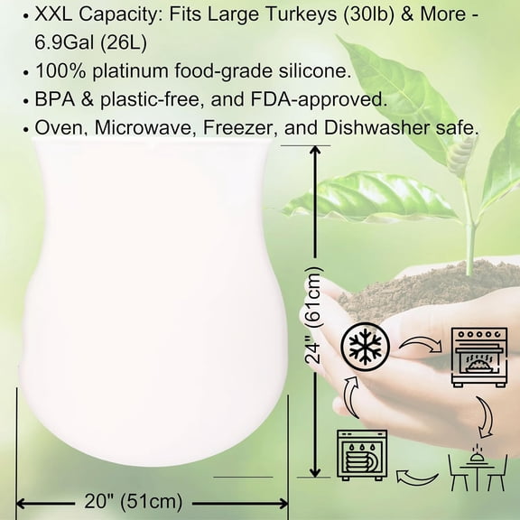 LYUSCI-Reusable Silicone Turkey Bags for Roasting|Oven Bags|Brining|Cooking|Sous Vide|Seafood Boil|Bread Proofing|Baking Bags Extra Large Size Upto 30lbs | 100% Pure Platinum