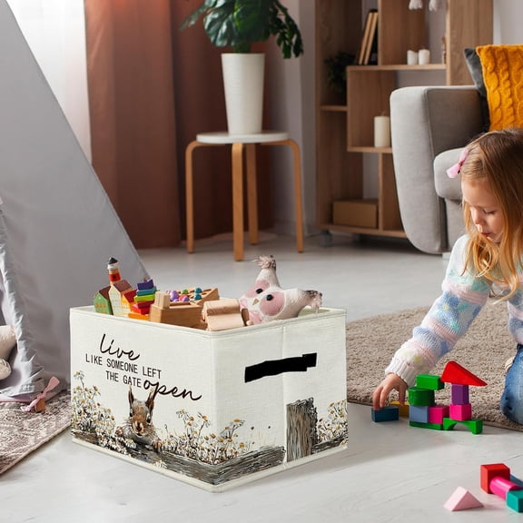 LYUSCI-Rustic Squirrel Storage Bins & Boxes with Handles, Farmhouse Squirrel Foldable Basket for Organizing, Live Like Someone Left the Gate Open Collapsible Storage Basket for Bedroom Bathroom Cloth
