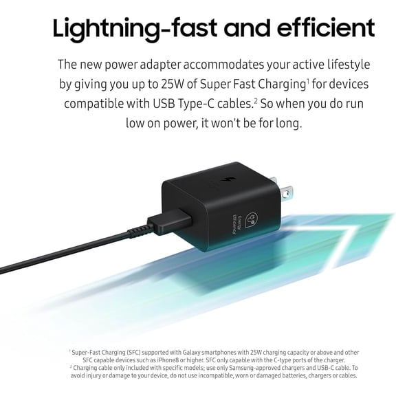 LYUSCI-SAMSUNG 25W Wall Charger Power Adapter with Cable, Super Fast Charging, Compact Design, Compatible with Galaxy and USB Type C Devices, White
