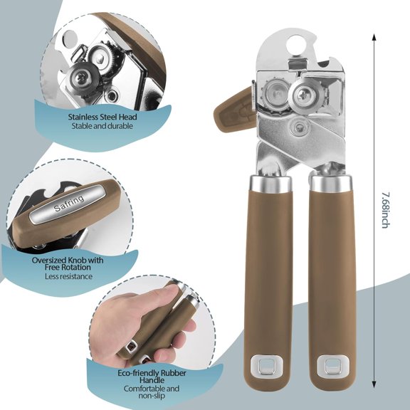 LYUSCI-Safring Can Opener Manual, Heavy Duty Handheld Strong Can Opener with Soft Touch Handle, Sharp Blade Smooth Edge, Can Openers with Multifunctional Bottle Opener, Coffee