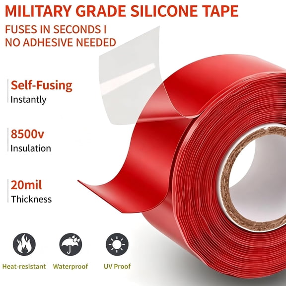 LYUSCI-Self-Fusing Silicone Tape 1" x 33' x 20mil  Waterproof Emergency Repair Tape for Radiator Hoses, Pipes & Electrical Wiring  Heat Resistant, Insulating, Chemical Resistant, No Residue, Red