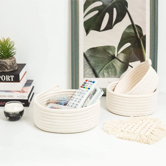 LYUSCI-Set of 3 Cotton Rope Nesting Bowls, Small Catch All Basket, Cute Closet Baskets and Bins for Shelves, Mini Table Basket Organizer for Small Accessories