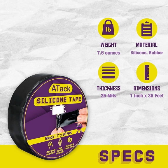 LYUSCI-Silicone Self-Fusing Tape, 1-Inch x 36-Foot (Black) Waterproof Professional Grade Weatherproof Self-Fusing Silicone Rubber Sealing Wrap Tape for Hose, Pipe, Plumbing Emergency Repair 25 Mil