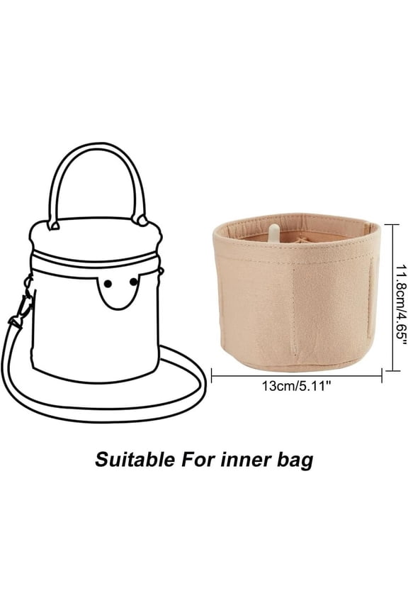 -Small Felt Purse Organizer Insert, Handbag Insert Liner for LV Cannes Round Bucket Bag Organizer Barrel Bags Interior Inserts Accessories for Bucket Makeup Bag, 5.11x4.65 In, Beige