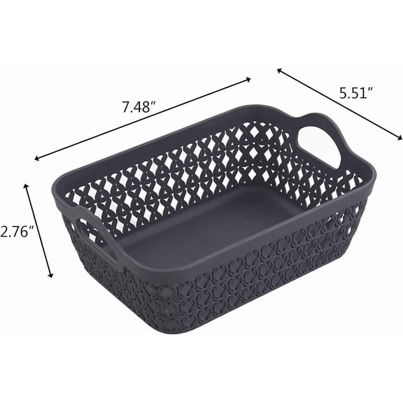 LYUSCI-Small Plastic Storage Baskets with Handles, Desktop Weave Storage Baskets, Deep Grey, 12 Packs