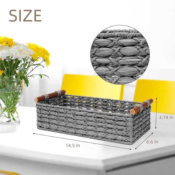 LYUSCI-Small Storage Basket Wicker Baskets for Organizing with Handle Decorative Storage Bin for Countertop Toilet Paper Basket for Toilet Tank Top Small Baskets,Light Grey