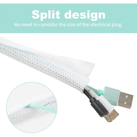 LYUSCI-Split Wire Loom 1/4 Inch 25ft, Braided Cable Sleeve for Cable Management, Cord Protector for Pets, TV, Desk & Automotive, White