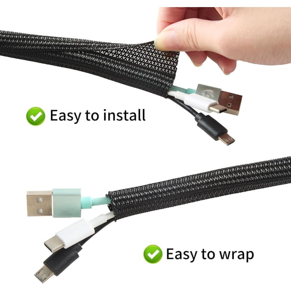 LYUSCI-Split Wire Loom 3/4 Inch 25ft, Braided Cable Sleeve for Cable Management, Cord Protector for Pets, TV, Desk & Automotive, Black