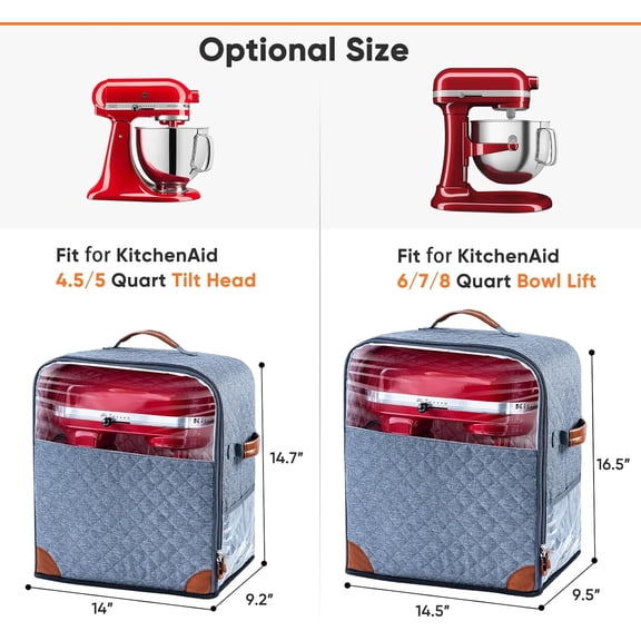 LYUSCI-Stand Mixer Cover with Appliance Sliders Base Compatible with KitchenAid Mixer-Storage Bag for 4.5/5 Quart with Pockets for Kitchen Aid Accessories and Attachments