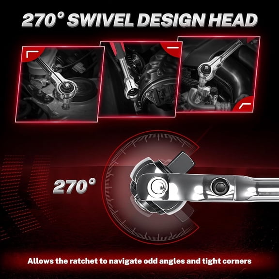 LYUSCI-Swivel Head Ratchet, 3/8" Drive 72 Tooth Roto Centerline Flex Head Ratchet Socket Wrench, High Torque, No-Slip Design, Quick Release, Fast Spin for Tight Spaces