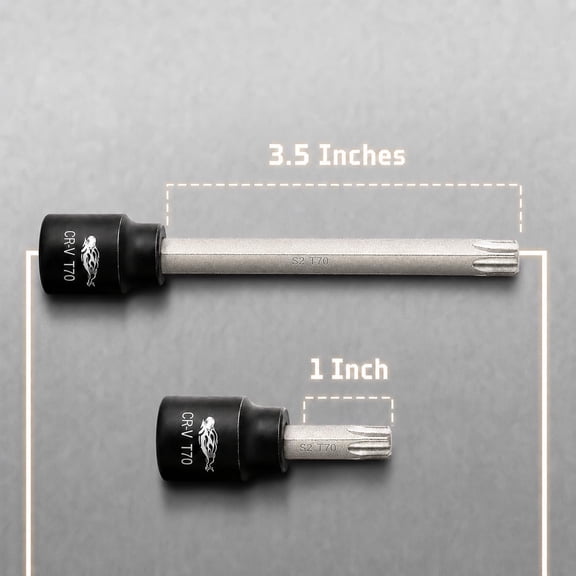 LYUSCI-T70 Torx Socket - 1/2 Drive - 2 Pack Includes 6" Long Bit & 2" Bit - Industrial Grade S2 Alloy Steel