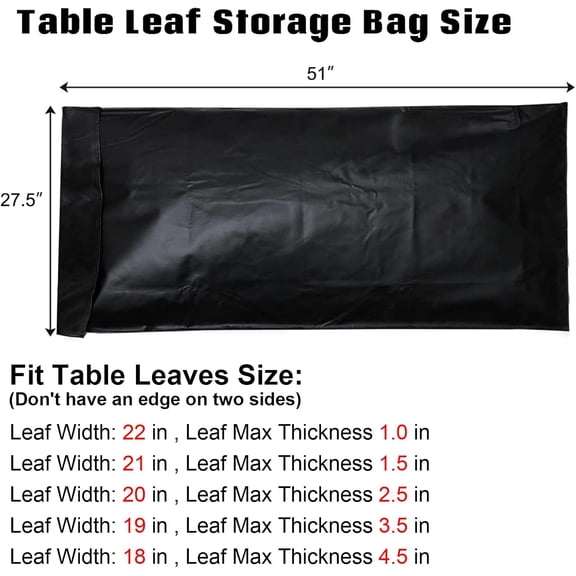 LYUSCI-Table Leaf Storage Bag Padded 1 Pack, Heavy Duty Dining Table Leaf Bag, 51'' x 28'' Thick Flannel Backing Dining Table Cover Protector, Scratch Resistant, Fit 50 x 26 Table Leaves, Black