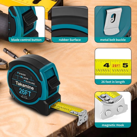 LYUSCI-Tape Measure Professional 26 Feet, 1/8 Fraction Easy Read Retractable Measuring Tape, with Magnetic Hook, Manual Lock, Rubber casing, Suitable for Engineers/Surveyors/Carpenters/Construction