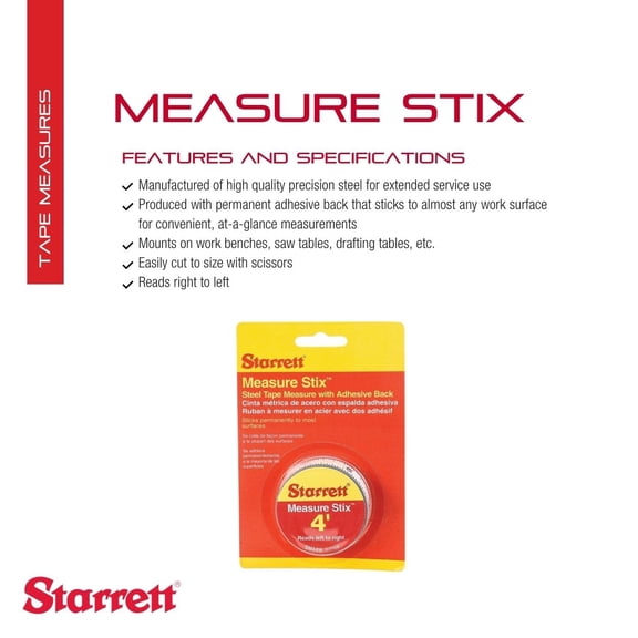 LYUSCI-Tape Measure Stix with Adhesive Backing - Mount to Work Bench, Saw and Drafting Table - 1/2" x 48" (4'), S1 Style Number, English Metric, Left-Right Reading - SM44W