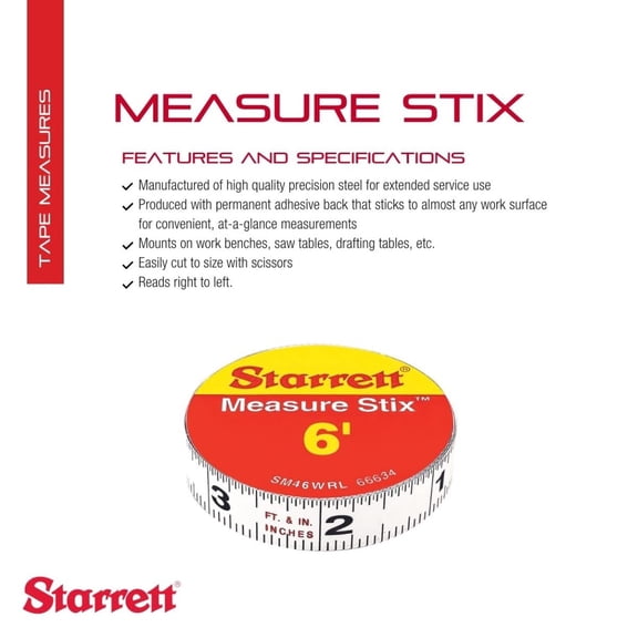 LYUSCI-Tape Measure Stix with Adhesive Backing - Mount to Work Bench, Saw and Drafting Table - 1/2" x 72" (6'), S1 Style Number, Standard Imperial, Right-Left Reading - SM46WRL