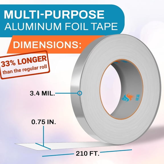 LYUSCI-Thick Aluminum 0,75" x 210 ft HVAC Duct Tape for AC & Vent Repair, Cold Temperature Foil Tape for Pipe Insulation, Fire Proof Waterproof Metal Tape, High Temp Flex Duck Tape, Aluminum Body Tap