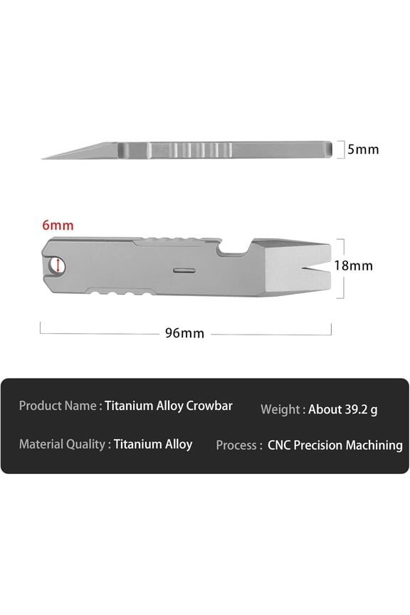 -Titanium EDC Pry Bar, Keychain Prybar Tool with Bottle Opener, Wrenches, Crowbar, Compact Size EDC Multi Tool