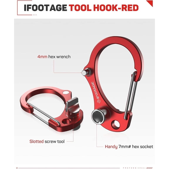 LYUSCI-Tool Hook Red, Multifunctional 3-in-1 Camera Hex Tool with 4mm Hex Wrench, Handy 7mm# Hex Socket, Slotted Screw Tool, Aluminum Tripod Allen Wrench Kit