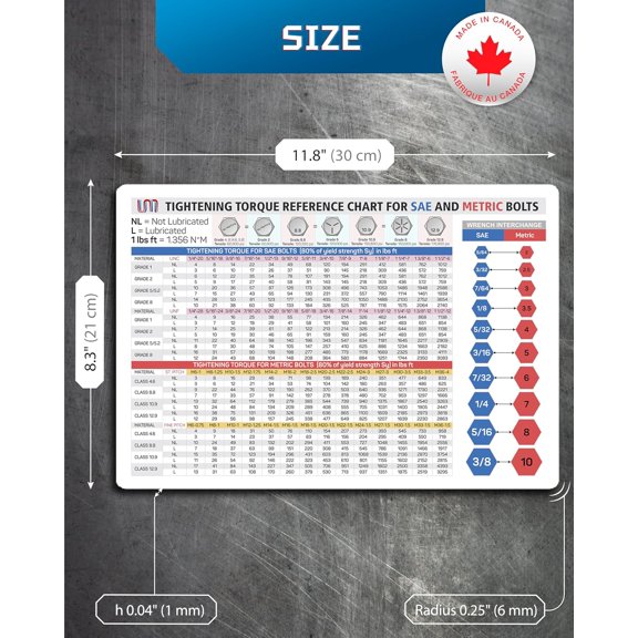 LYUSCI-Torque Chart Magnet  SAE & Metric Screw Size Chart for Bolts  Tool Poster with Thread Chaser Info  Wrench Interchange + Conversion Chart Magnet  11.8" x 8.3" Mechanic Magnet for Toolbox or