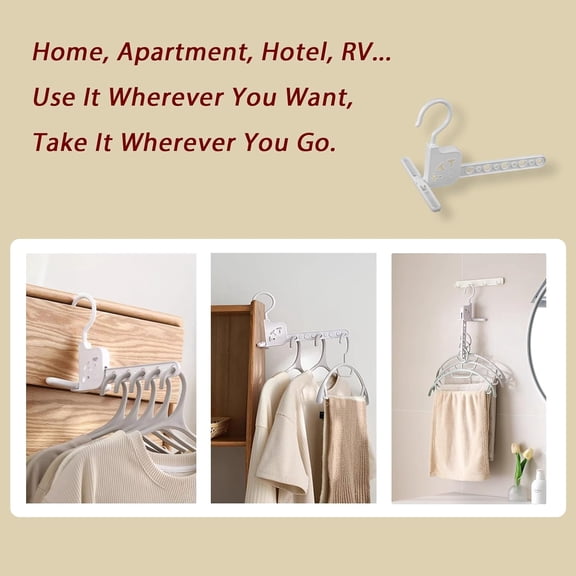 LYUSCI-Travel Folding Drying Rack for Clothes with 5 Travel Hangers with Clips, Over The Door Hanger Hook, Storage Bag, Lightweight, Small-Size, Space-Saving for Laundry, Dorm, RV, Hotel