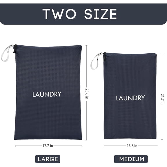 LYUSCI-Travel Laundry Bag (2 Pcs - Large + Small) - Foldable Waterproof Washable Wet Dry Bag for Gym, Swimming, Yoga, and Workout Perfect for Dirty Clothes, Bathing Suits, Travel Accessories - Navy B
