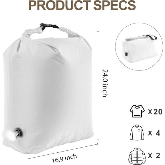 LYUSCI-Travel Laundry Bag, Pump Free Vacuum Compression Dirty Clothes Bag Reusable Wet Dry Bags Large Capacity Space Saver Bags Camp Washable Clothes Organizer for Sports Dorm Laundromat (1 Pcs) (Whi