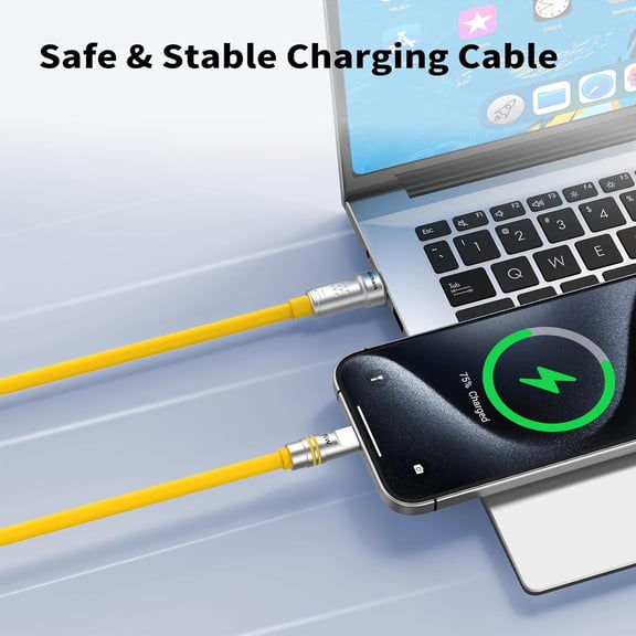 LYUSCI-USB A to C Charging Cable 6.6 FT, Yellow USB C Cable Extra Thick, Silicone USB C Charging Cable Data Transfer Cord for iPhone Galaxy Android
