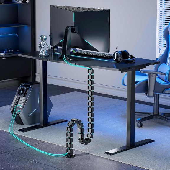 LYUSCI-Under Desk Cable Management Spine, Flexible Cable Snake Organizer for Standing Desk, Screw Mounted Vertebrae Wire Management for Table, Black