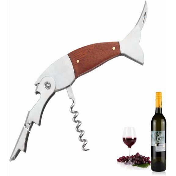 LYUSCI-Unique Fish Corkscrew, Professional Waiters Corkscrew Wine Key Bottle Opener,Manual Wine Key for Servers, Waiters, Bartenders and Home Use (Brown fish)