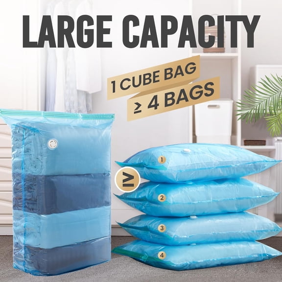 LYUSCI-Vacuum Storage Bags 4 Pack, Jumbo Cube (31x40x15 inch), Large Vacuum Seal Bags for Clothing, Beddings Comforters, Blankets, Pillows, Saving Space in Closet, Blue
