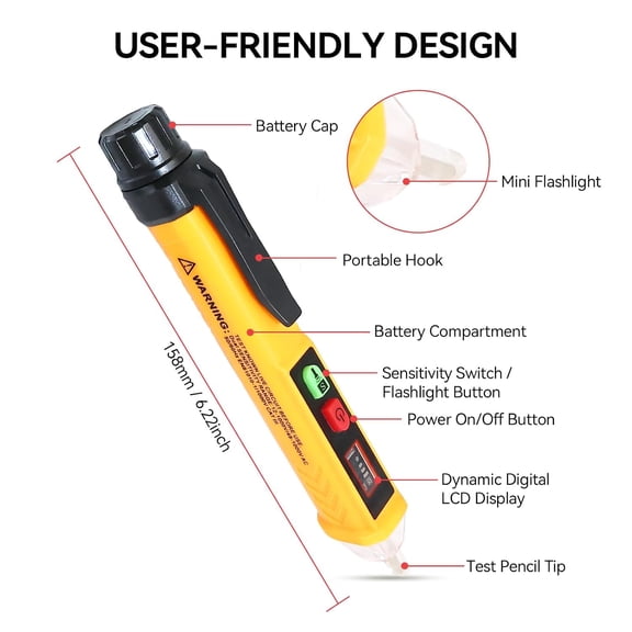 LYUSCI-Voltage Tester Non Contact Voltage Detector Dual Range AC 12V/48V-1000V,Electrical Tester Pen with LCD Display Live Wire Tester with Alarm and Flashlight Wire Breakpoint Finder Tools