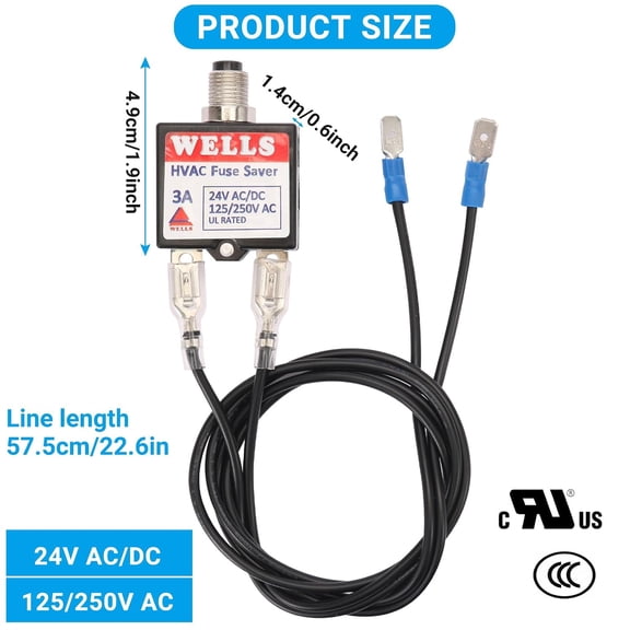 LYUSCI-Wells 3 Amp 5 Amp Resettable Fuse Popper - Circuit Breaker Tester with Waterproof Caps, for HVAC Tools and Fuse Saver, 24V AC/DC & 125/250V AC