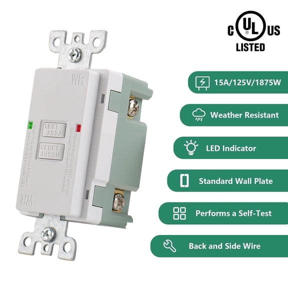 LYUSCI-Wengart Blank Face GFCI,Weather Resistant Receptacle Indoor or Outdoor Use,Self-Test with LED Indicator,120V 20Amp,UL Listed, Back &Side Wire,White