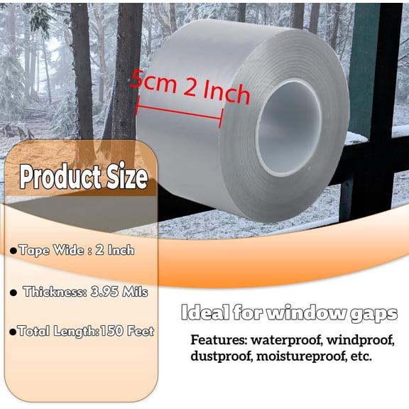 LYUSCI-Window Insulation for Winter Weather Sealing Tape 2 Inch x 50 Yards Weather Stripping Residue Free Draft Isolation Sealing Film Tape for Doors Windows and Shower Glass Gaps Gray Color
