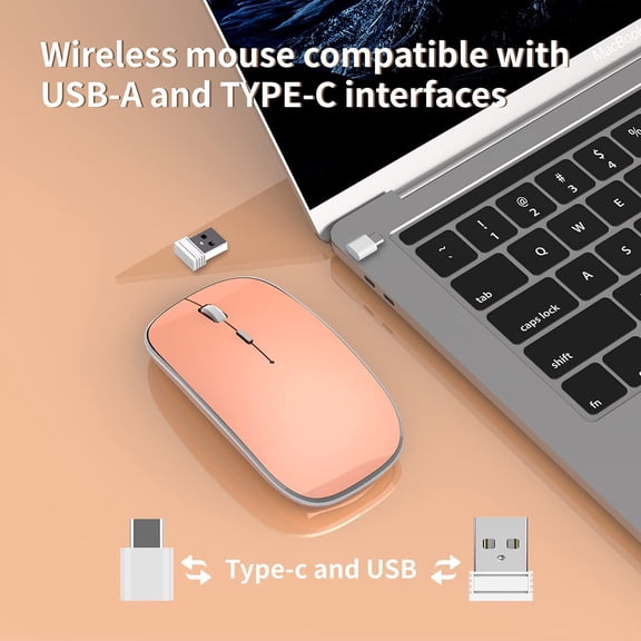LYUSCI-Wireless Mouse Chargeable Portable Silent USB-A and USB-C Dual Mode Wireless Mouse 3 Adjustable DPI for Laptop, Mac, Android, PC (Q23S Orange)