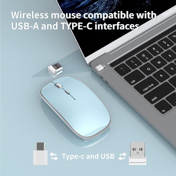 LYUSCI-Wireless Mouse Chargeable Portable Silent USB and Type-C Dual Mode Wireless Mouse 3 Adjustable DPI for Laptop, Mac, Mac, Android, PC (Q23S Blue)