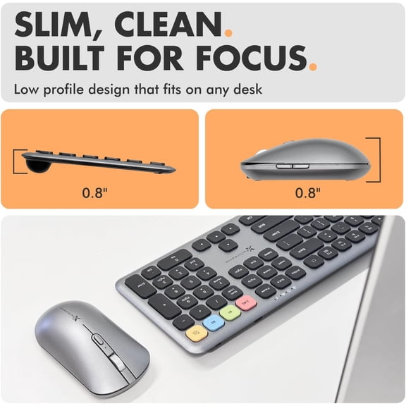 LYUSCI-X9 Bluetooth Keyboard and Mouse Combo (Bluetooth, 2.4Ghz, USB C Wired) - Slim Wireless Rechargeable Keyboard and Mouse, Multi-Device Keyboard and Mouse for PC, Mac, Laptop, iPad, iOS, Android