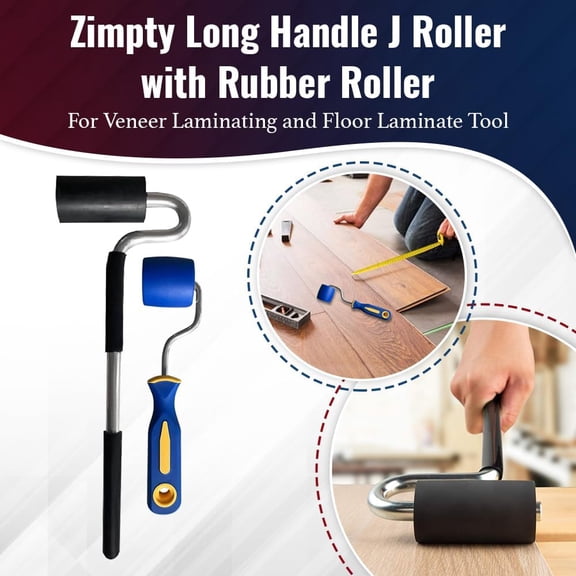 LYUSCI-ZY364 Long Handle J Roller with Rubber Roller, 1-1/2 Inch by 3 Inch for Veneer Laminating and Floor Laminate Tool