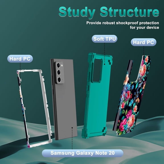 LYUSCI-for Galaxy Note 20 Case,Three Layer Heavy Duty Shockproof Protection Hard Plastic Bumper +Soft Silicone Rubber Protective Case for Samsung Galaxy Note 20,Glow in The Dark-Blackish Green