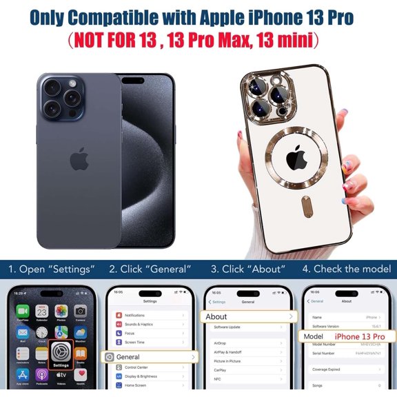 LYUSCI-for iPhone 13 Pro Case with Camera Protector, Clear Magnetic Compatible with MagSafe Anti-Scratch Cover Gold | MagSafe