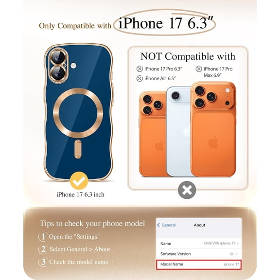 LYUSCI-for iPhone 17 Case Compatible with MagSafe, Upgraded [Full Camera Protection][Cute Wave Frame][Military Grade Protection] Electroplated Hard Phone Cover for Women Girl, Blue