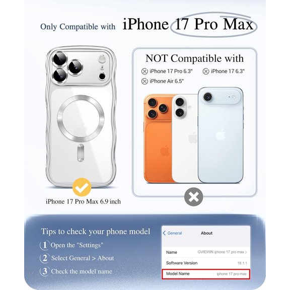 LYUSCI-for iPhone 17 Pro Max Case Compatible with MagSafe, Upgraded [Full Camera Protection][Cute Wave Frame][Military Grade Protection] Electroplated Hard Phone Cover for Women Girl, Clear/Silver