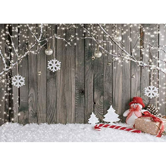LYWYGG 7X5FT Christmas Backdrop Snow Floor Photo Backgrounds Wooden Wall Photography Backdrops for Child CP-70