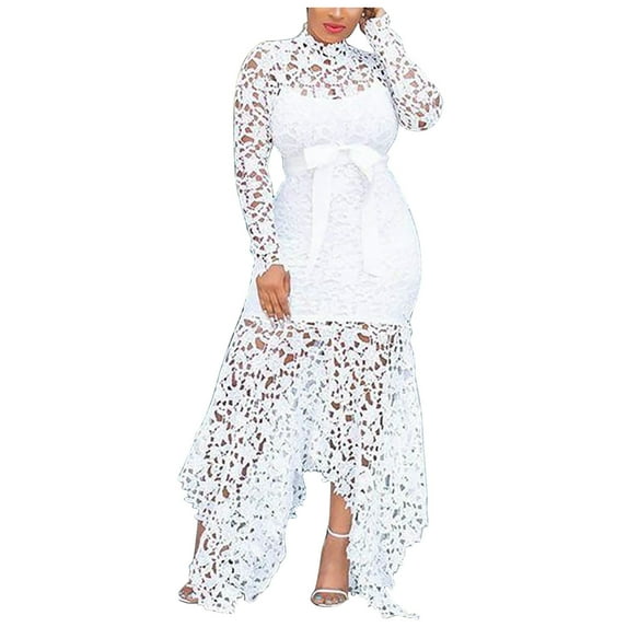 LYXSSBYX 2 Piece Outfit for Women Plus Size Women Summer Bud Silk Hollow Out Long Sleeved Standing Collar Tether Irregular Long Skirt Add Short Skirt Set